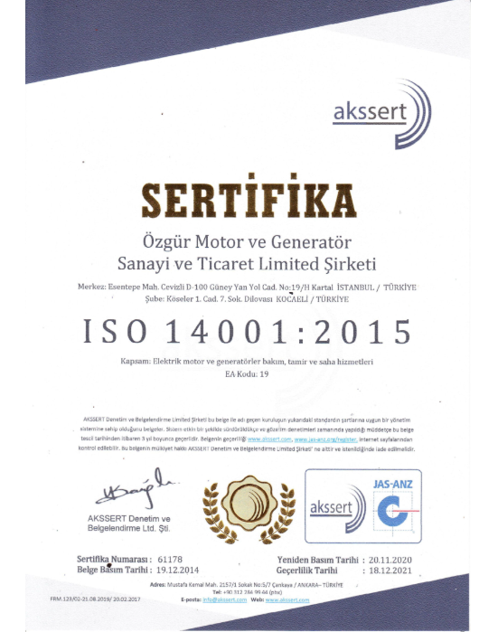ISO 14001:2015 Belgesi
