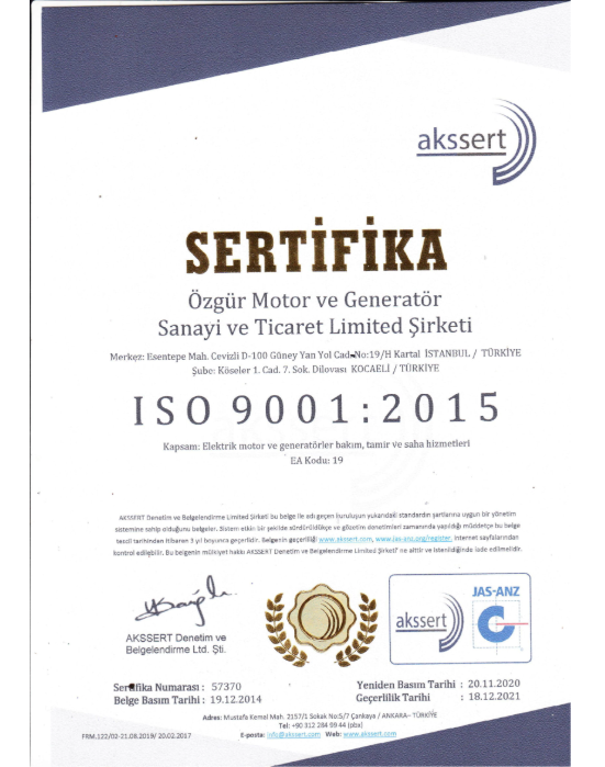 ISO 9001:2015 Belgesi